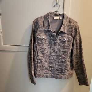Belle By Kim Gravel Gray Camouflage Jean Jacket